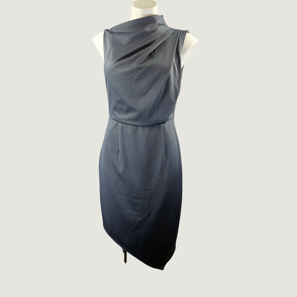 ELLIATT Gray Sleeveless Draped Cowl Neck Asymmetrical Sheath Cocktail Dress M